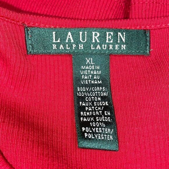 Lauren Ralph Lauren Red Quarter Sleeve Patch Top Size XL - Picture 5 of 6